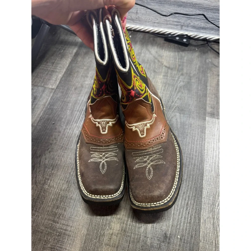 Monte Real Kids Brown Leather Square Toe Western Cowboy Boots Size 2.5